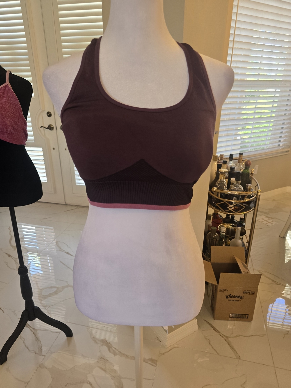 ThirdLove Plum Racerback Seamless Sports Bra with Pink Trim